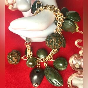 Vintage Handcrafted Charm Bracelet Designed with Faux Nuts in Greens & Browns